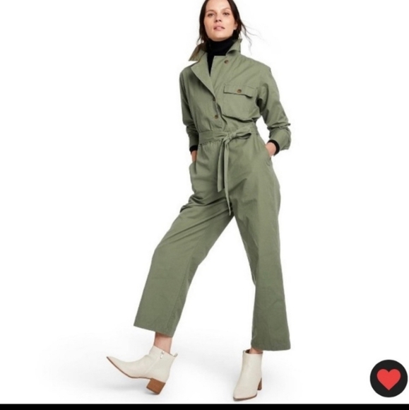Nili Lotan 2X Green Belted Long Sleeve Jumpsuit - Picture 1 of 15